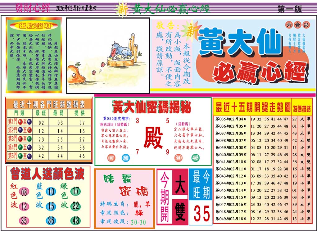 050期黄大仙必赢心经A[图]