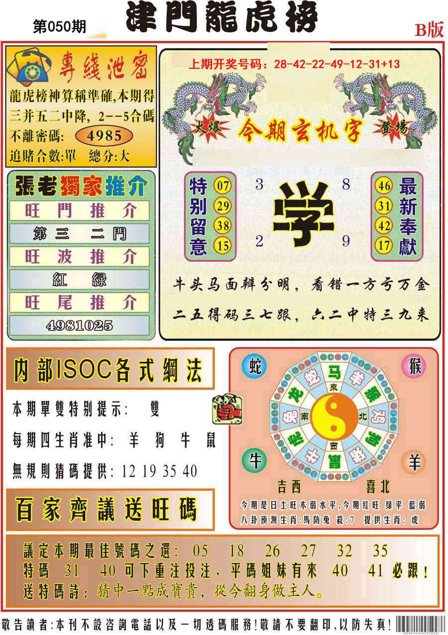 050期津门龙虎榜B[图]